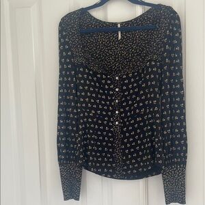 Free People Blue Buttoned Long Sleeve Blouse